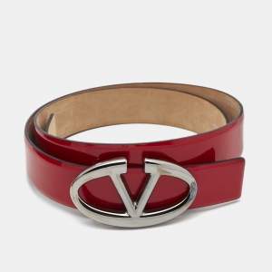 Valentino Red Patent Leather Logo Platino Belt 90CM
