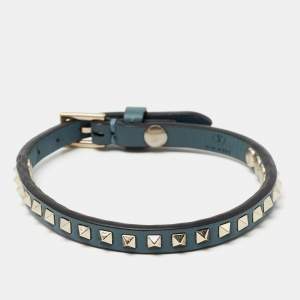 Valentino Rockstud Blue Leather Silver Tone Wrap Bracelet