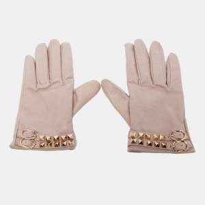Valentino Beige Leather Rockstud Gloves 