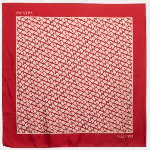 Valentino Red Toile Iconographe Print Silk Scarf