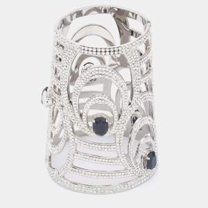 Valentino Silver Tone Crystal Embellished Extra Wide Cuff Bracelet