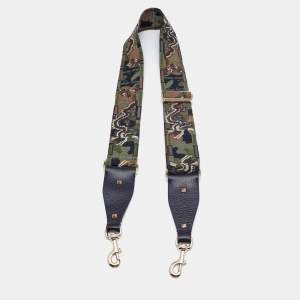 Valentino Multicolor Camu Fabric and Leather Guitar Bag Strap