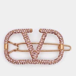 Valentino Pink Crystal VLogo Signature Hair Clip