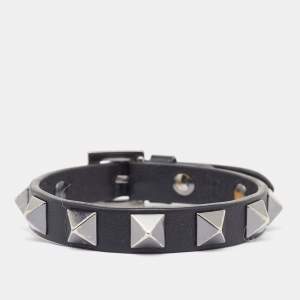 Valentino Black Leather Rockstud Wrap Bracelet