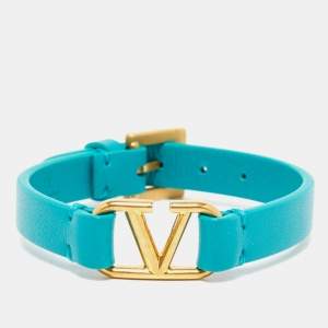 Valentino VLogo Leather Gold Tone Bracelet