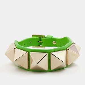 Valentino Rockstud Neon Green Gold Tone Wrap Bracelet