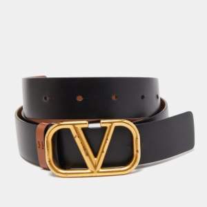 Valentino Black/Brown Leather V Logo Belt Size 75CM