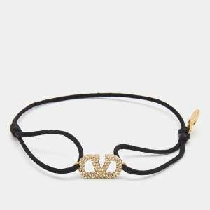Valentino  VLogo Crystal-Embellished Gold Tone Cord Bracelet