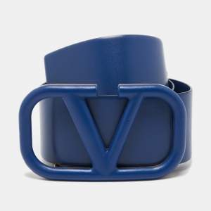 Pre Owned Valentino Blue Leather VLogo Waist Belt 70 CM