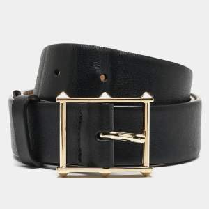 Valentino Black Leather Rockstud Buckle Belt 90CM