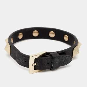 Pre Owned Valentino Rockstud Leather Gold Tone Bracelet