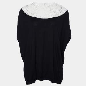 Pre Owned Valentino Black Knit & Lace Oversized Top L
