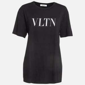 Pre Owned Valentino Black VLTN Print Cotton T-Shirt L