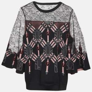 Pre Owned Valentino Black/Pink Lace Trim Knit Top M