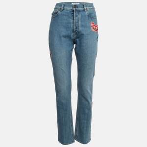 Valentino Blue Beaded Butterfly Applique Denim Jeans M Waist 28"