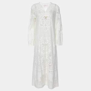 Pre Owned Valentino Cream Lace Full Sleeves Maxi Dress M