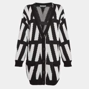 Valentino Black/White V Pattern Knit Optical Cardigan XS