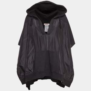 Valentino Black Jersey and Washed Taffetas Cape Sweatshirt L