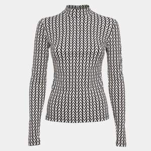 Pre Owned Valentino Black/White V Optical Print Jersey Top XS