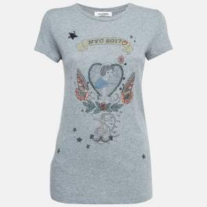 Valentino Grey Embellished/Printed Jersey T-shirt XS