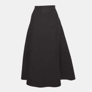 Pre Owned Valentino Black Virgin Wool & Silk Midi Skirt M
