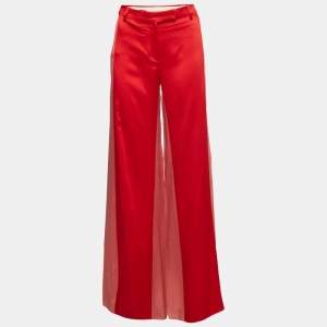 Valentino Red Crepe Wide Leg Pants M