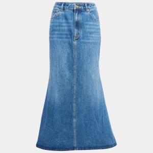 Valentino Blue Denim Flared Maxi Skirt S