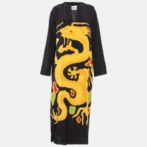 Pre Owned Valentino Multicolor Dragon Print Crepe de Chine Silk Midi Dress M