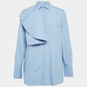Pre Owned Valentino Blue Cotton One Shoulder Flap Detail Shirt S