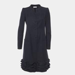 Pre Owned Valentino Black Virgin Wool Ruffled Hem Short Dress M