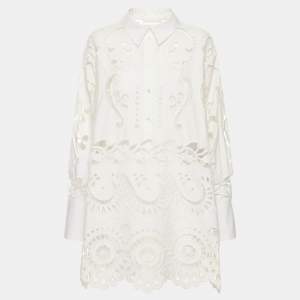 Pre Owned Valentino White Broderie Anglaise Cotton Mini Shirt Dress L