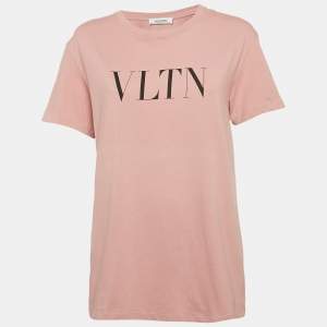 Pre Owned Valentino Pink VLTN Print Jersey Crew Neck T-Shirt S