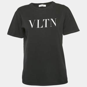 Pre Owned Valentino Black VLTN Print Jersey Crew Neck T-Shirt XS