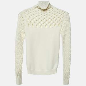 Valentino Ivory White Mesh Knit High Neck Jumper M
