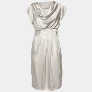 Valentino Grey Satin Silk Pleated Long Dress M