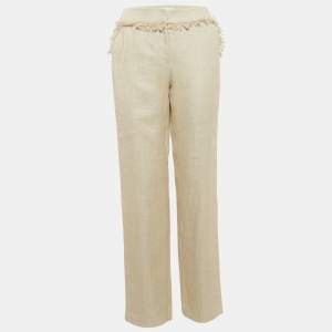 Valentino Beige Linen Fringed Trousers L