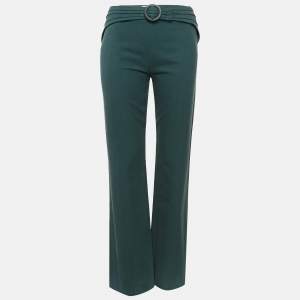 Valentino Vintage Green Gabardine Cotton Wide Leg Trousers S