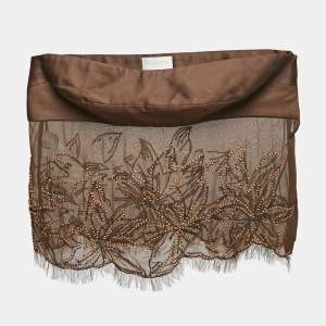 Pre Owned Valentino Brown Beaded Embroidered Silk Strappy Top S