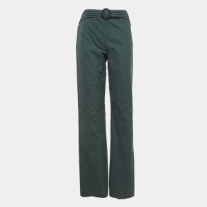 Valentino Green Cotton Gabardine Buckle Detail Wide-Leg Trousers L