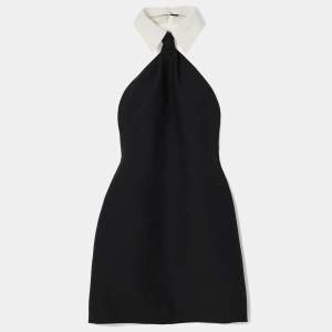 Pre Owned Valentino Black Wool Blend Halter Mini Dress L