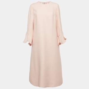Pre Owned Valentino Pink Wool Blend Bell Sleeve Midi Dress M