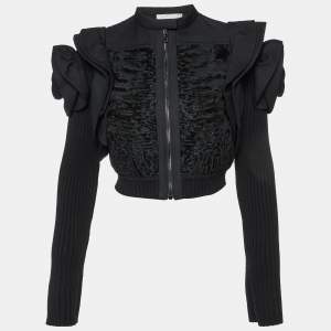 Pre Owned Valentino Black Textured Wool Zip-Up Jacket L