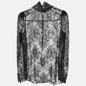 Valentino Black Lace Sheer Full Sleeve Blouse L 