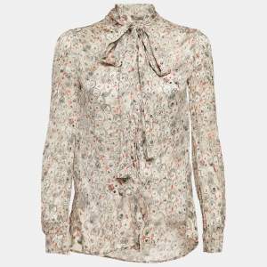 Valentino Grey Printed Silk Button Front Blouse M