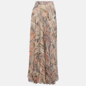 Valentino Beige Butterfly Print Silk Pleated Maxi Skirt M