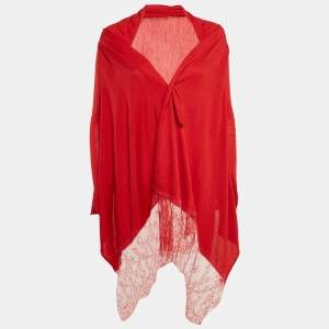 Valentino Red Red Lace Trim Knit Asymmetric Cardigan S