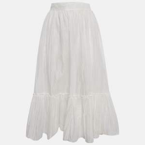 Valentino White Cotton Flounce Maxi Skirt M