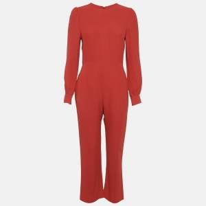 Valentino Red Silk Full Sleeve Jumpsuit M