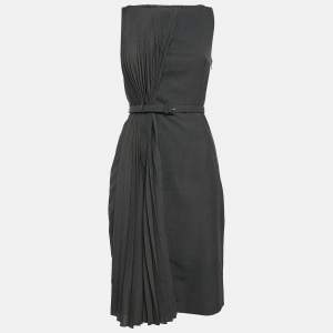 Valentino Dark Grey Wool Blend Pleated Sleeveless Short Dress M
