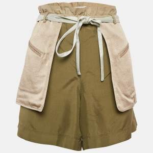 Valentino Beige/Green Crepe and Silk Pocket Detail Shorts S